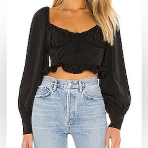 For Love & Lemons Black Peasant Crop Blouse